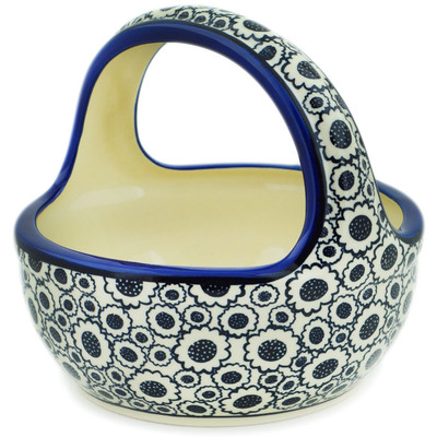 Polish Pottery Basket with Handle 8&quot; Blooming Night