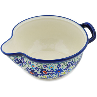 Polish Pottery Batter Bowl 10&quot; Blue Summer Garden