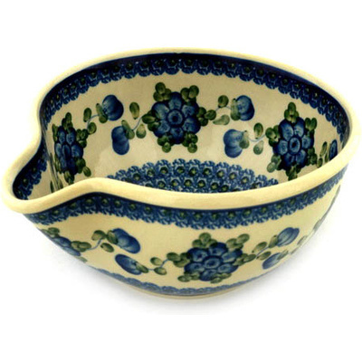 Polish Pottery Batter Bowl 7&frac12;-inch Blue Poppies