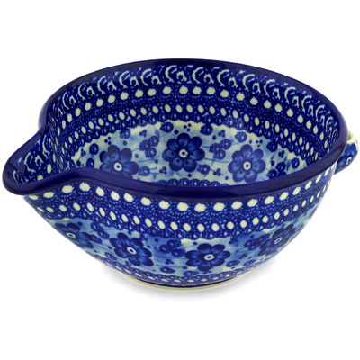 Polish Pottery Batter Bowl 7&frac12;-inch Blue Poppy Circle UNIKAT