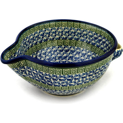 Polish Pottery Batter Bowl 7&frac12;-inch Red Eyed Peacock