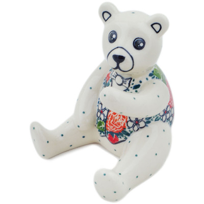 Polish Pottery Bear Figurine 5&quot; Spring&#039;s Arrival
