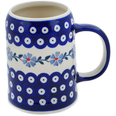 Polish Pottery Beer Mug 20 oz Peacock Forget-me-not