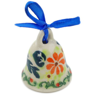 Polish Pottery Bell Ornament 1&quot; Bold Poppies UNIKAT