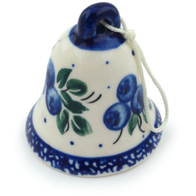 Polish Pottery Bell Ornament 2&quot; Blue Berry Special UNIKAT
