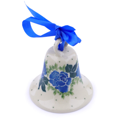 Polish Pottery Bell Ornament 3&quot; Blue Rose