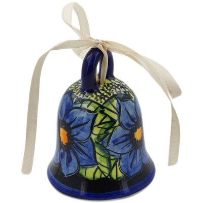 Polish Pottery Bell Ornament 3&quot; Midnight Glow UNIKAT