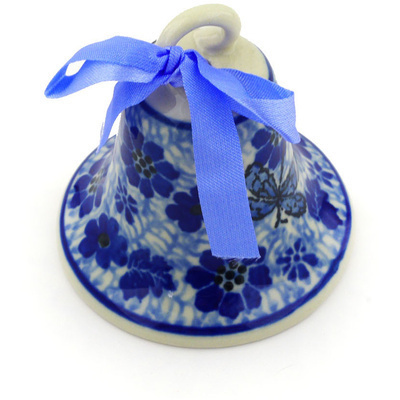 Polish Pottery Bell Ornament 3&quot; Misty Dragonfly