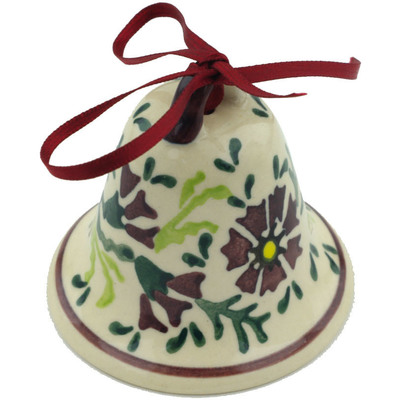 Polish Pottery Bell Ornament 3&quot; Sweet Purple Floral