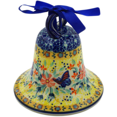 Polish Pottery Bell Ornament 4&quot; Butterfly Summer Garden UNIKAT