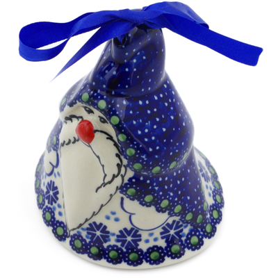 Polish Pottery Bell Ornament 4&quot; Falling Snowflakes