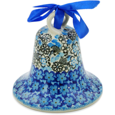 Polish Pottery Bell Ornament 4&quot; Out Of Blue UNIKAT