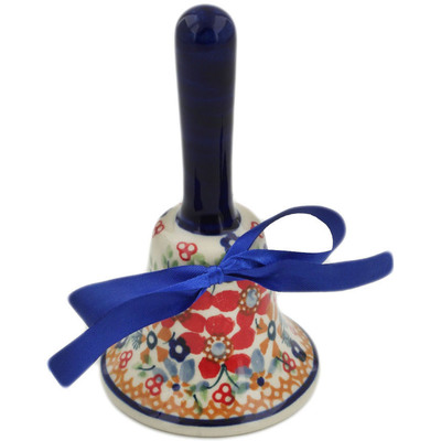 Polish Pottery Bell Ornament 5&quot; Ruby Bouquet UNIKAT