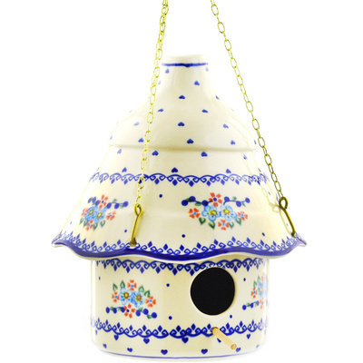 Polish Pottery Birdhouse 11&quot; Hearts And Flowers