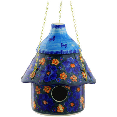 Polish Pottery Birdhouse 11&quot; Midnight Garden