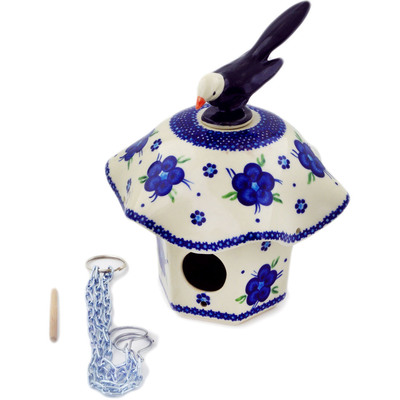 Polish Pottery Birdhouse 9&quot; Bleu-belle Fleur