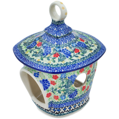 Polish Pottery Birdhouse 9&quot; Blue Bonnets UNIKAT