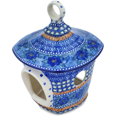 Polish Pottery Birdhouse 9&quot; Blue Poppy Circle UNIKAT