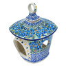 Polish Pottery Birdhouse 9&quot; Floral Blue Dreams UNIKAT