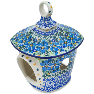 Polish Pottery Birdhouse 9&quot; Floral Blue Dreams UNIKAT