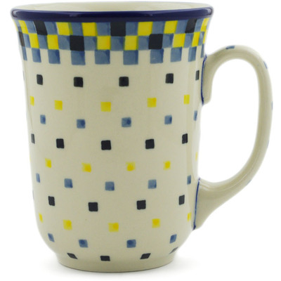 Polish Pottery Bistro Mug Blue And Yellow Blocks