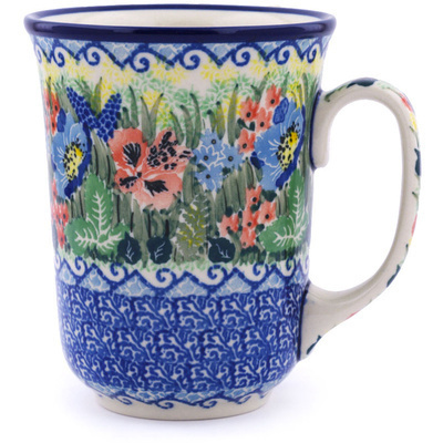 Polish Pottery Bistro Mug Blue Monarch Garden UNIKAT