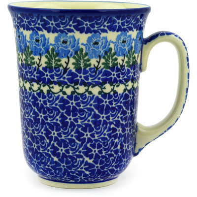 Polish Pottery Bistro Mug Blue Rosette Wreath