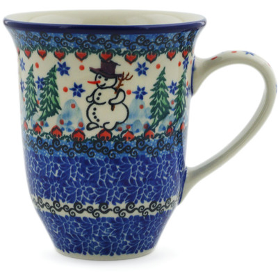Polish Pottery Bistro Mug Dancing Snowman UNIKAT