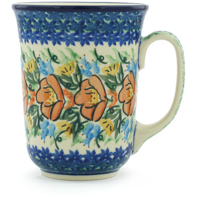 Polish Pottery Bistro Mug Floral Ring UNIKAT