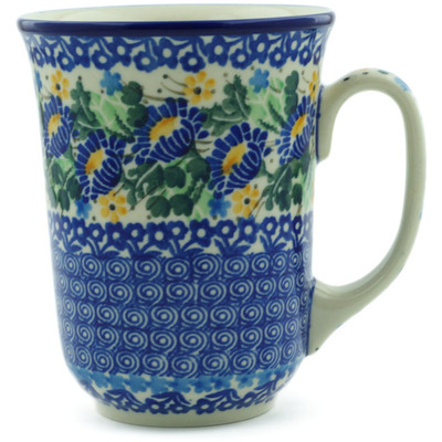 Polish Pottery Bistro Mug Peeking Flowers UNIKAT