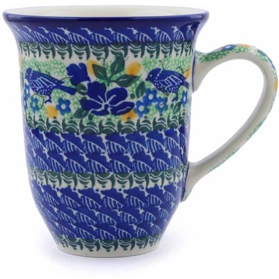 Polish Pottery Bistro Mug Sitting Blue Birds UNIKAT
