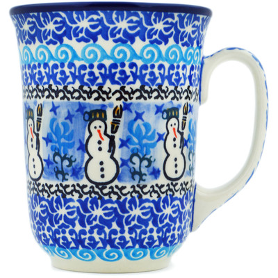 Polish Pottery Bistro Mug Snowmen Circle UNIKAT