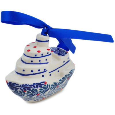 Polish Pottery Boat Ornament 0&quot; UNIKAT
