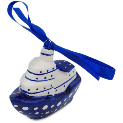 Polish Pottery Boat Ornament 3&quot; Amplify UNIKAT