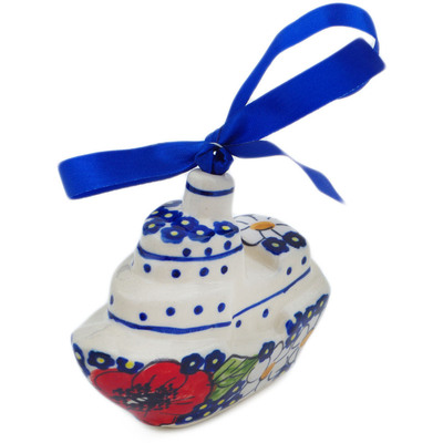 Polish Pottery Boat Ornament 3&quot; Vivid Garden UNIKAT