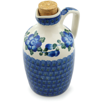Polish Pottery Bottle 16 oz Blue Poppies