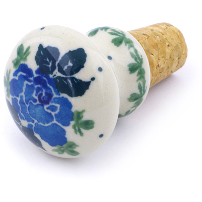 Polish Pottery Bottle Stopper 3&quot; Blue Rose