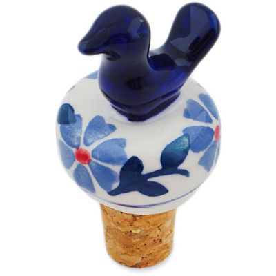 Polish Pottery Bottle Stopper 3&quot; Peacock Forget-me-not