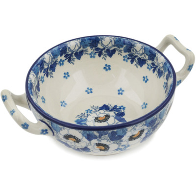 Polish Pottery Bouillon Cup 10 oz Blue Spring
