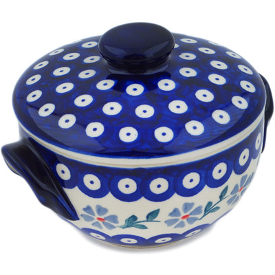 Polish Pottery Bouillon Cup 21 oz Peacock Forget-me-not