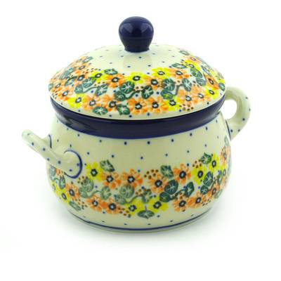 Polish Pottery Bouillon Cup with Lid 12 oz Sunset Chain