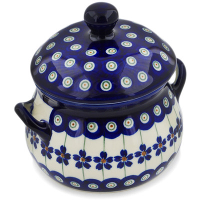 Polish Pottery Bouillon Cup with Lid 17 oz Flowering Peacock