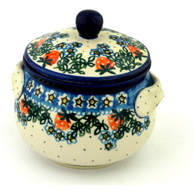 Polish Pottery Bouillon Cup with Lid 24 oz Strwaberry Fever