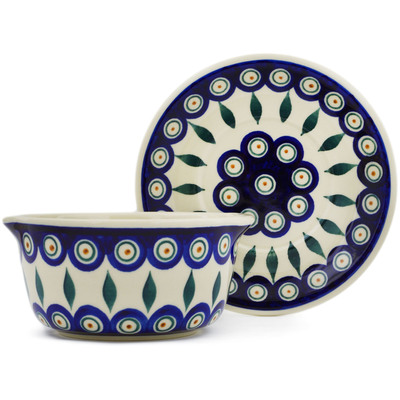 Polish Pottery Bouillon cup with saucer Peacock