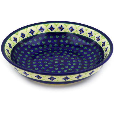 Polish Pottery Bowl 10&quot; Green Gingham Peacock