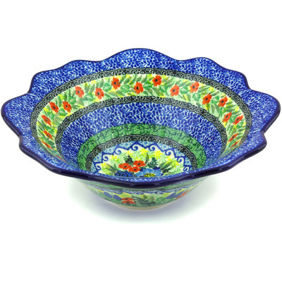 Polish Pottery Bowl 10&quot; Joyful Blue UNIKAT