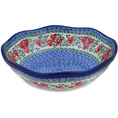 Polish Pottery Bowl 10&quot; Red Pansy