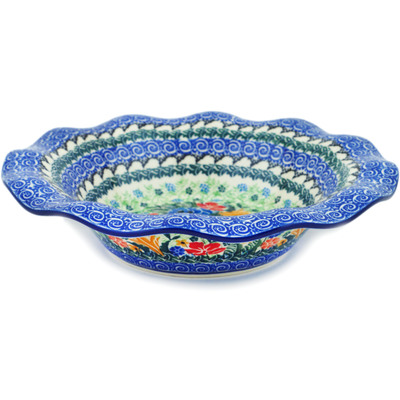 Polish Pottery Bowl 10&quot; Vibrant Bouquet UNIKAT