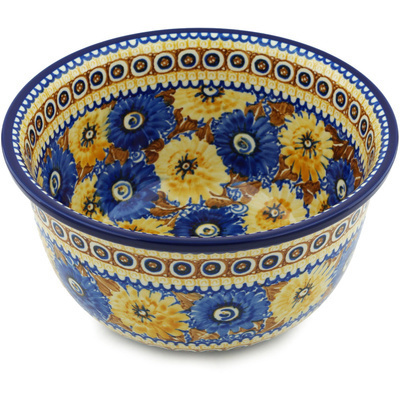 Polish Pottery Bowl 11&quot; Autumn Chrysanthemums UNIKAT