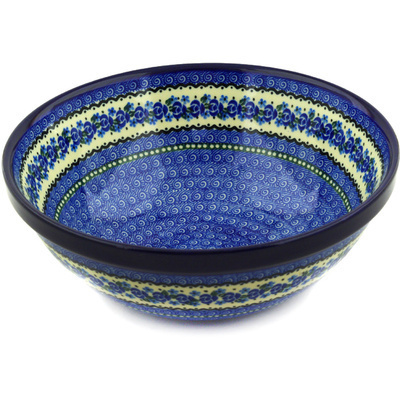 Polish Pottery Bowl 11&quot; Blue Bud Sea